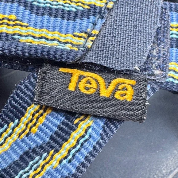 Teva‎ Kids Sport Sandals Blue Yellow Stripe Hook and Loop Size 13 - Picture 5 of 7